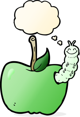 Bir insan tarafından çizilmiş düşünce baloncuklu bir elma.