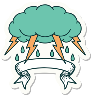 Bir insan tarafından çizilmiş fırtına bulutu sancağına sahip dövme stili çıkartması