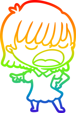 Gökkuşağı gradyan çizgi çizimi Bir insan tarafından yüksek sesle çizilen bir kadın karikatürü