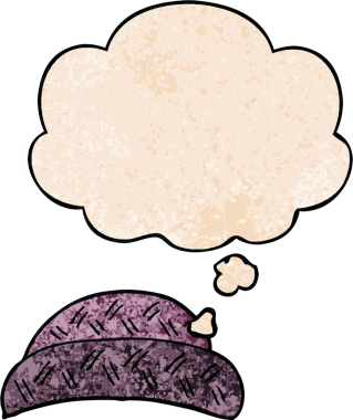 Bir insan tarafından çizilmiş grunge desenli düşünce baloncuklu çizgi film şapkası.