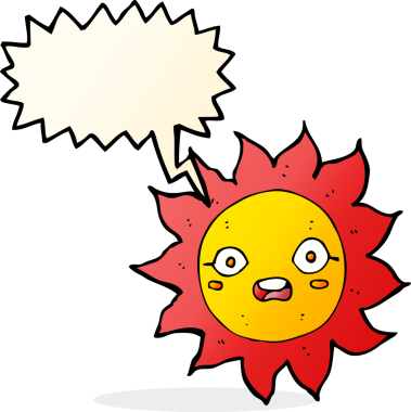 Bir insan tarafından çizilmiş konuşma baloncuklu çizgi film güneşi.