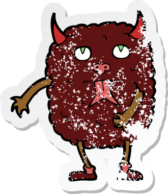 Bir insan tarafından çizilmiş komik bir çizgi film canavarının gerilimli çıkartması.