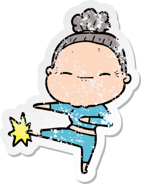 Bir insan tarafından çizilmiş barışçıl yaşlı bir kadının sıkıntılı çıkartması.