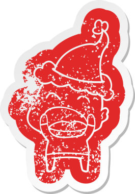 Bir insan tarafından çizilmiş Noel Baba şapkası giyen bağıran kel bir adamın garip bir karikatürü.