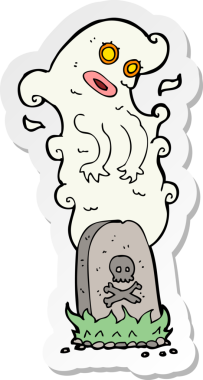 Bir insan tarafından çizilmiş mezardan yükselen bir hayaletin çıkartması.