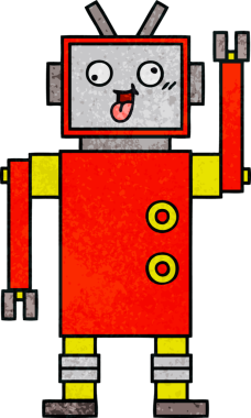 Bir insan tarafından çizilmiş çılgın bir robotun retro grunge dokusu.