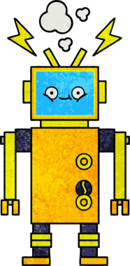 Bir insan tarafından çizilmiş arızalı bir robotun retro grunge desen karikatürü