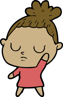 Bir insan tarafından çizilmiş sakin bir kadın çizgi filmi.