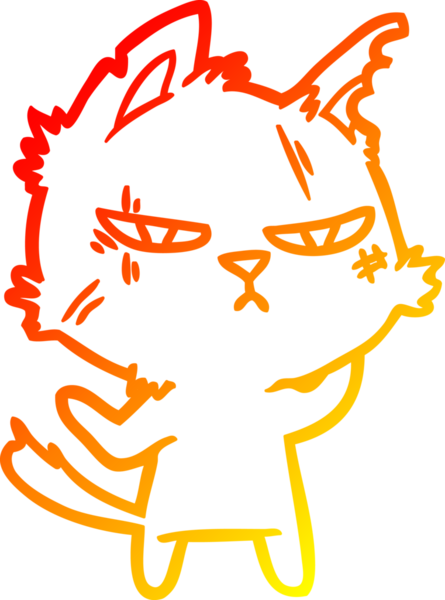 Bir insan tarafından çizilmiş sert bir çizgi film kedisinin sıcak çizgi çizimi