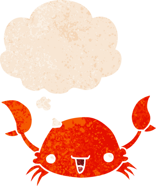 Düşünce baloncuklu çizgi film yengeci grunge dertli retro desenli bir insan tarafından çizilmiş