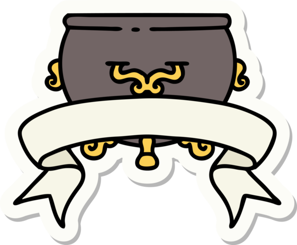 Bir insan tarafından çizilmiş bir kazan sancağına sahip dövme stili çıkartması