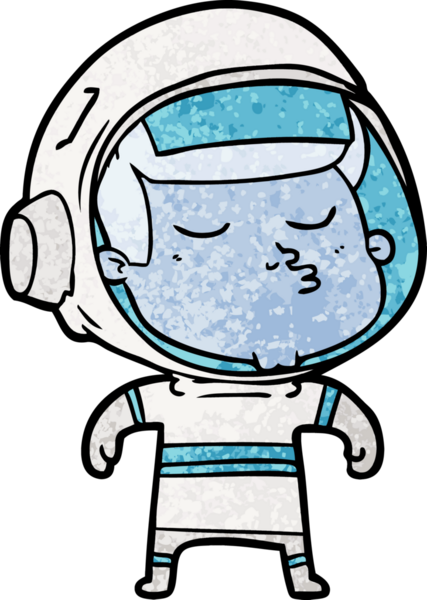 Bir insan tarafından çizilmiş kendine güvenen bir astronot çizgi filmi.