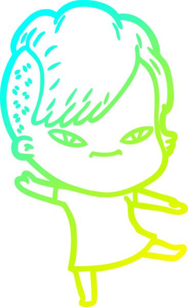 Hipster saç kesimi bir insan tarafından çizilmiş hoş bir çizgi film kızı çizimi.