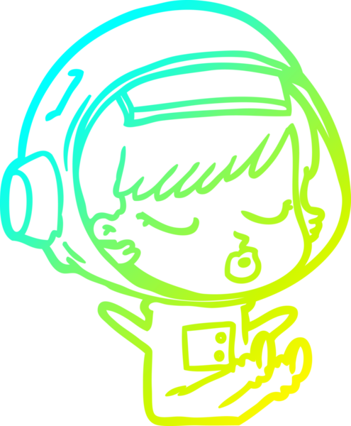 Bir çizgi film karakteri çizen soğuk gradyan bir insan tarafından çizilmiş güzel astronot kız.