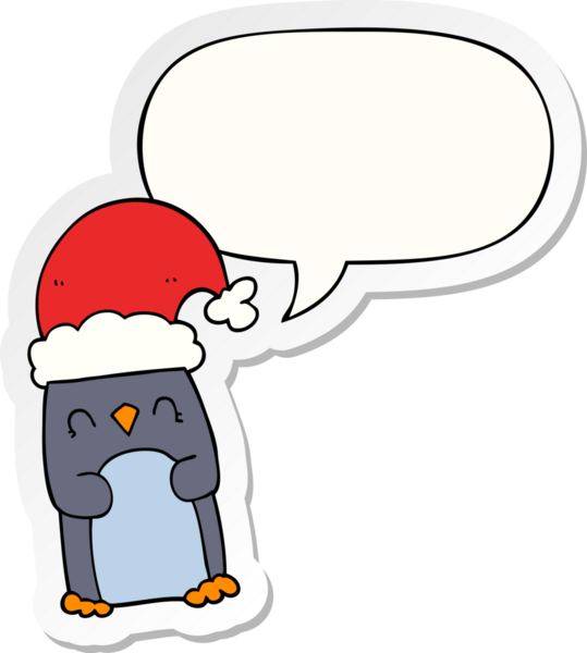 Bir insan tarafından çizilmiş konuşma balonu çıkartmalı penguen çizgi filmi.