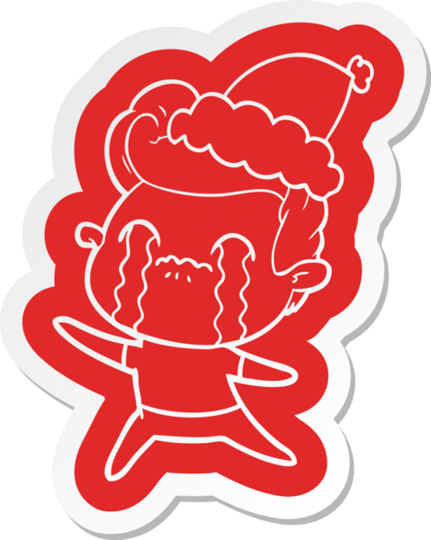 Bir insan tarafından çizilmiş Noel Baba şapkasıyla ağlayan bir adamın garip karikatür çıkartması.
