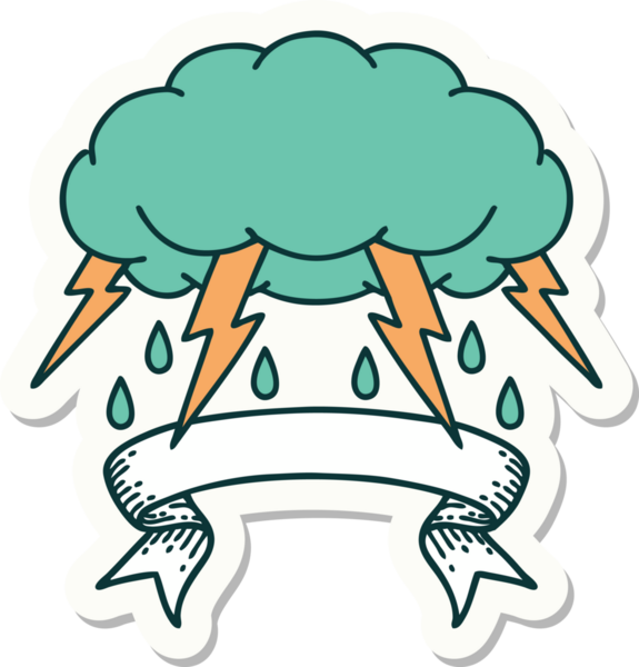 Bir insan tarafından çizilmiş fırtına bulutu sancağına sahip dövme stili çıkartması