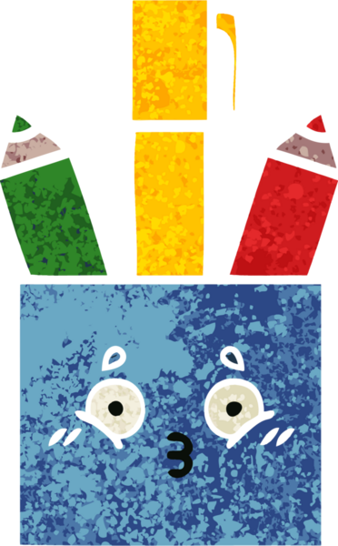 Bir insan tarafından çizilmiş kalem kabının retro illüstrasyon tarzı karikatürü