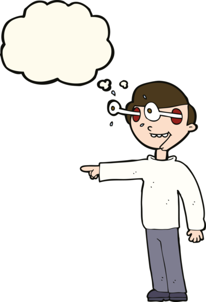 Bir insan tarafından çizilmiş düşünce kabarcığı olan bir çizgi film adamı.