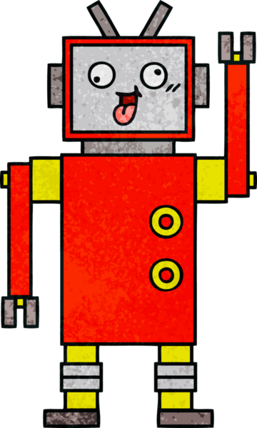 Bir insan tarafından çizilmiş çılgın bir robotun retro grunge dokusu.