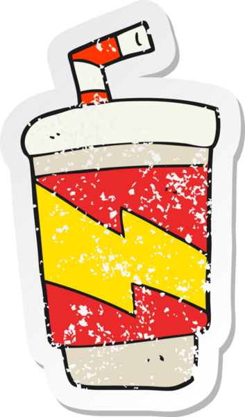 Bir insan tarafından çizilmiş bir karikatür gazoz içeceğinin geriletilmiş etiketi.