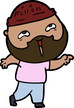 Bir insan tarafından çizilmiş mutlu sakallı bir adam.