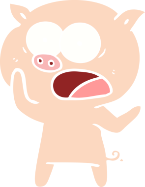 Bir insan tarafından çizilmiş düz renkli çizgi film domuzu.