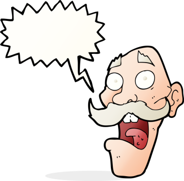 Çizgi film, bir insan tarafından çizilmiş konuşma balonlu yaşlı adamı korkuttu.