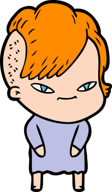 Bir insan tarafından çizilmiş hippi saç kesimli sevimli bir çizgi film kızı.