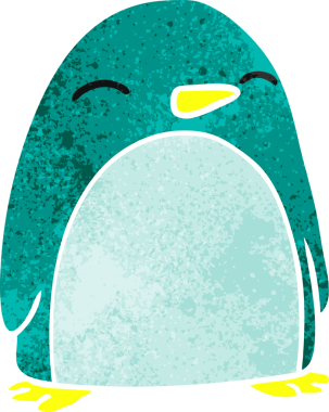 Bir insan tarafından çizilmiş sevimli bir penguenin el çizimi karikatürü.