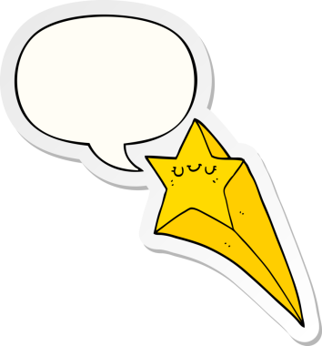 Bir insan tarafından çizilmiş konuşma kabarcığı çıkartmalı çizgi film yıldızı.