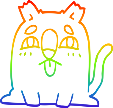 Gökkuşağı gradyan çizgi çizimi Bir insan tarafından çizilmiş komik kedi