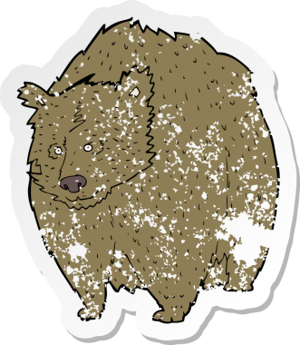 Bir insan tarafından çizilmiş dev bir ayı karikatürünün geriletilmiş etiketi.