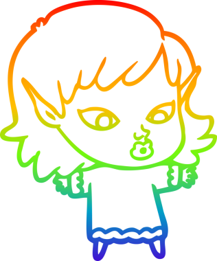 Gökkuşağı gradyan çizgisi bir insan tarafından çizilmiş güzel bir elf kızı çizimi