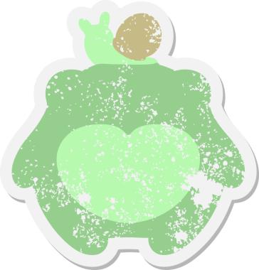 Kafasında salyangoz olan bir kurbağa. Bir insan tarafından çizilmiş grunge etiketi.