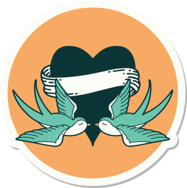 Geleneksel kırlangıç stili dövme çıkartması ve bir insan tarafından çizilmiş sancaklı bir kalp.