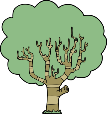 Bir insan tarafından çizilmiş çizgi film ağacı.