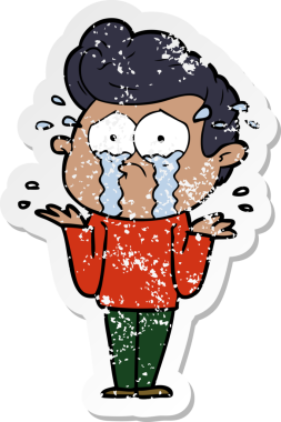 Bir insan tarafından çizilmiş ağlayan bir karikatür çıkartması.