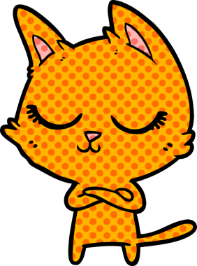 Bir insan tarafından çizilmiş sakin çizgi film kedisi.