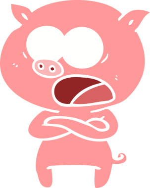 Bir insan tarafından çizilmiş düz renkli çizgi film domuzu.