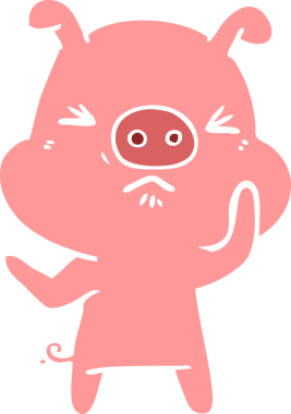 Bir insan tarafından çizilmiş düz renkli çizgi film kızgın domuz.