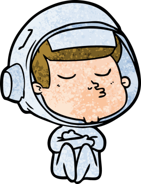 Bir insan tarafından çizilmiş kendine güvenen bir astronot çizgi filmi.