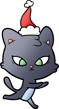 Bir insan tarafından çizilmiş Noel Baba şapkası takan bir kedinin gradyan çizimi.