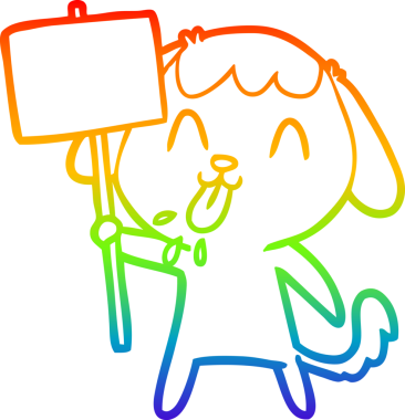 Gökkuşağı gradyan çizimi. Bir insan tarafından çizilmiş şirin bir köpek çizimi.