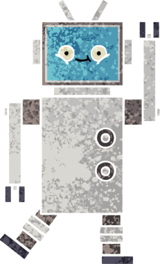 Bir insan tarafından çizilmiş bir robotun retro çizim tarzı karikatürü