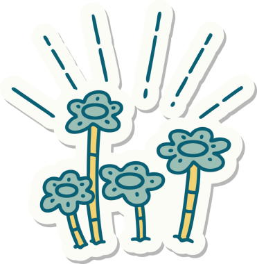 Bir insan tarafından çizilen dövme stili çiçeklerin etiketi.