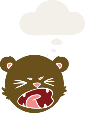 Bir insan tarafından çizilmiş düşünce baloncuklu şirin oyuncak ayı yüzü.