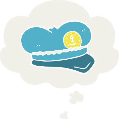 Bir insan tarafından çizilmiş, düşünce baloncuklu çizgi film denizci şapkası.