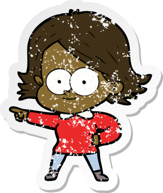 Bir insan tarafından çizilmiş mutlu bir çizgi film kızının sıkıntılı çıkartması.