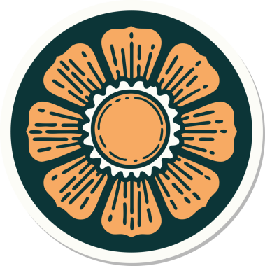 Bir insan tarafından çizilmiş geleneksel bir çiçek stiliyle dövme çıkartması.